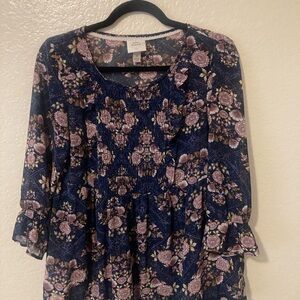 Knox Rose Blue and Pink Flutter Sleeve Blouse